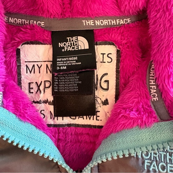 The North Face Pink and Teal Infant Fleece Bunting - Picture 2 of 4